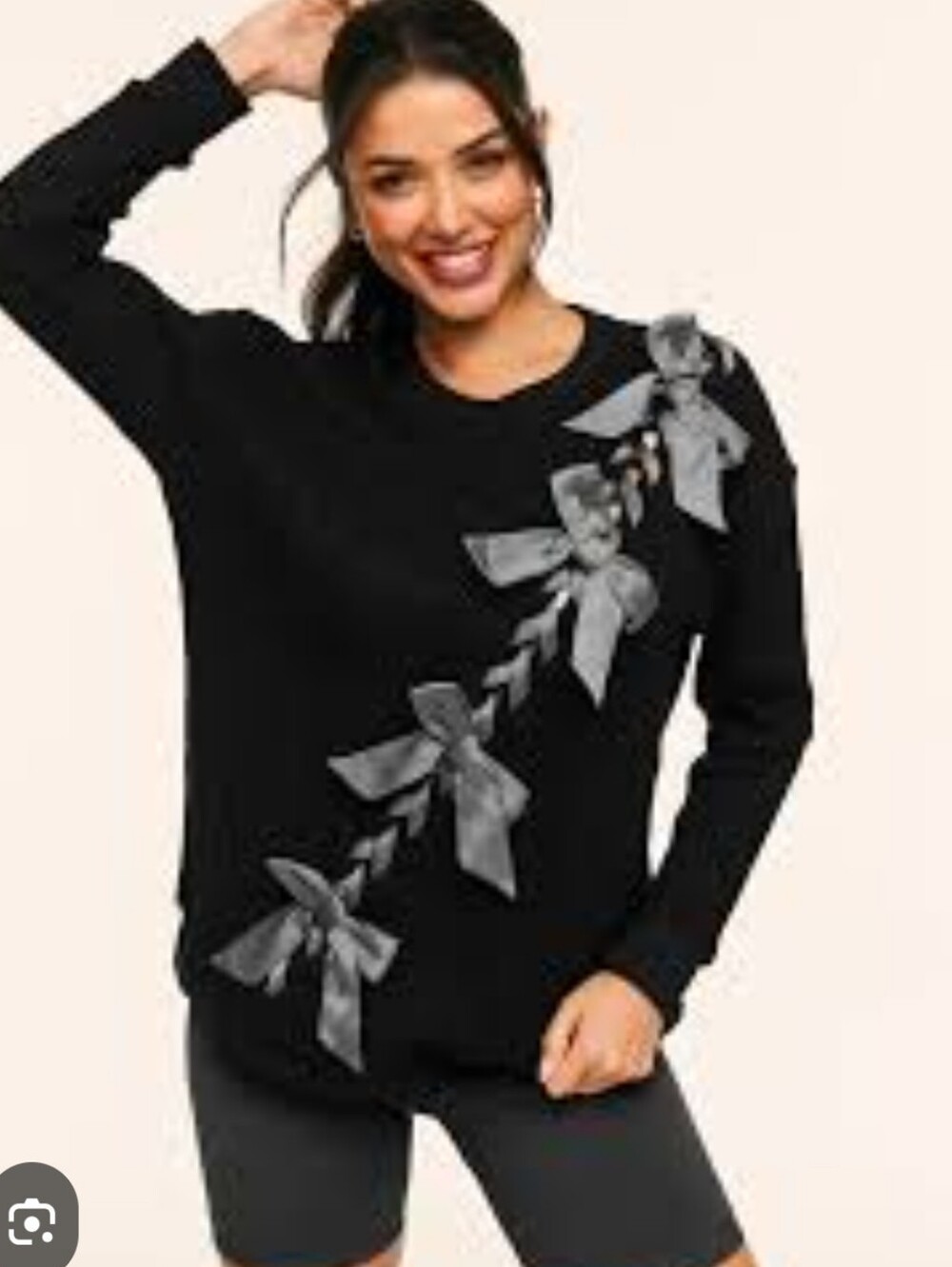 NWT Adore Me Janie Sweatshirt Waffle Bow Women's Large Black Gray